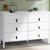 Commode blanche 6 tiroirs avec poignées effet cuir noir*IDMarket Hot