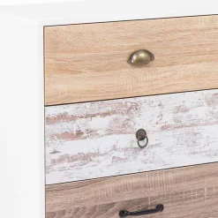 Commode blanche 6 tiroirs effet bois vieilli*IDMarket Best