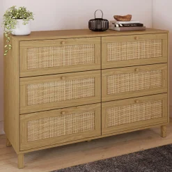 Commode cannage effet naturel avec 6 tiroirs*IDMarket Hot