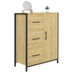 Commode de rangement salle de bain design industriel 3 tiroirs 1 placard*IDMarket