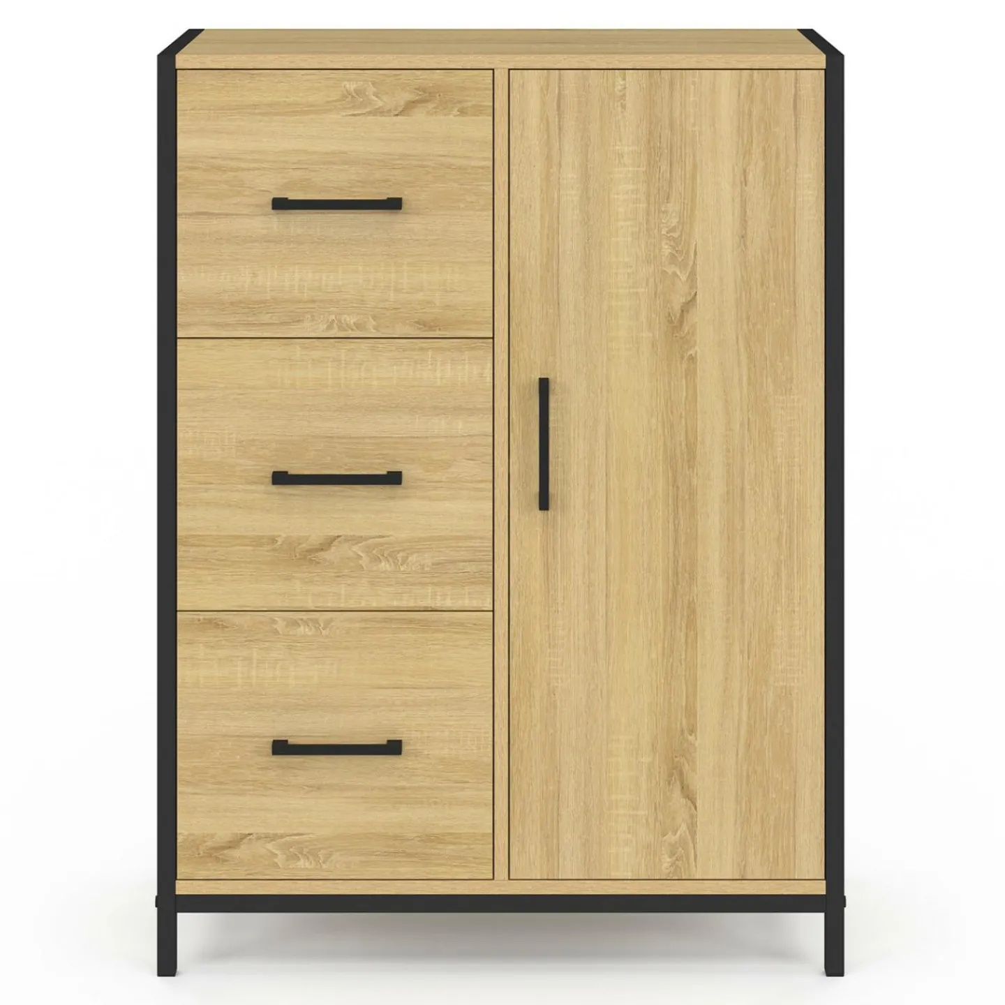 Commode de rangement salle de bain design industriel 3 tiroirs 1 placard*IDMarket