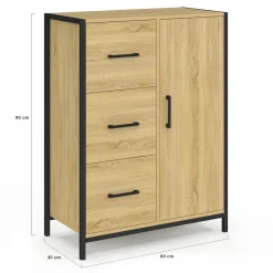 Commode de rangement salle de bain design industriel 3 tiroirs 1 placard*IDMarket