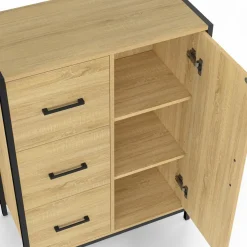 Commode de rangement salle de bain design industriel 3 tiroirs 1 placard*IDMarket