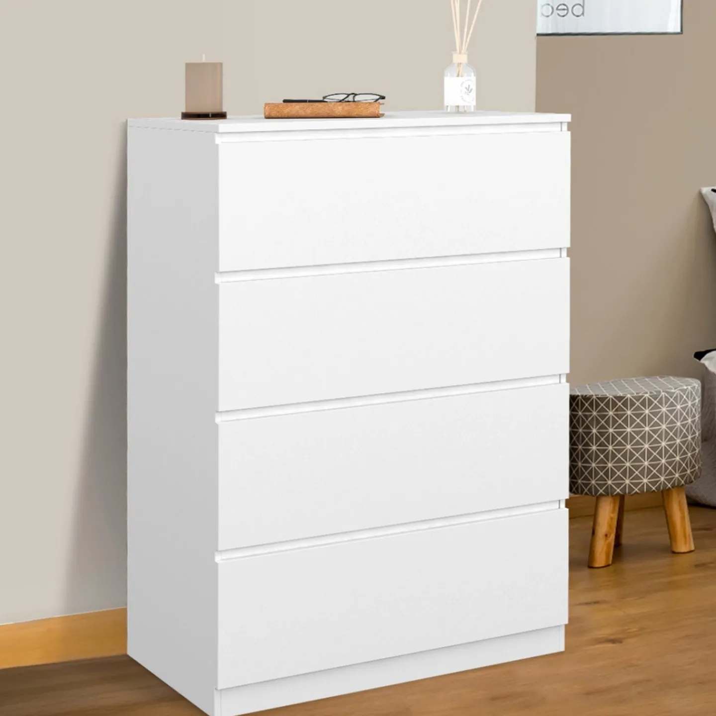Commode en bois blanc avec 4 tiroirs 75 cm*IDMarket Best