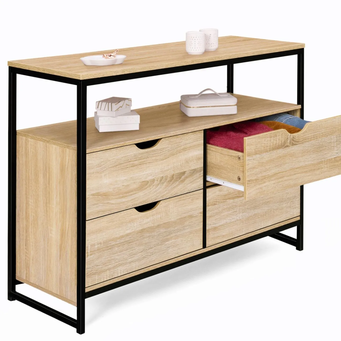 Commode industrielle 4 tiroirs et étagère*IDMarket