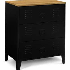 Commode industrielle 3 tiroirs métal noir et hêtre*IDMarket Sale