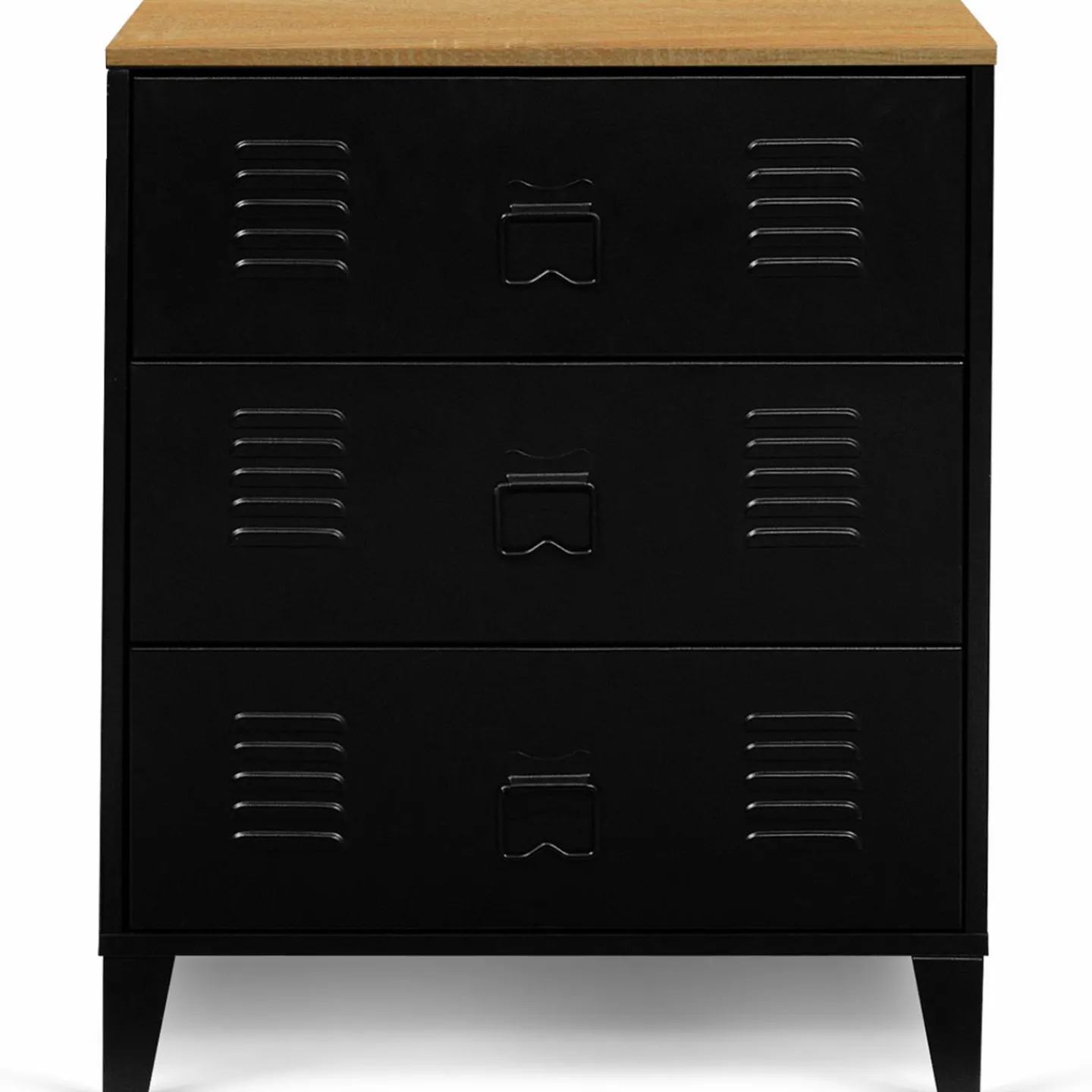Commode industrielle 3 tiroirs métal noir et hêtre*IDMarket Sale