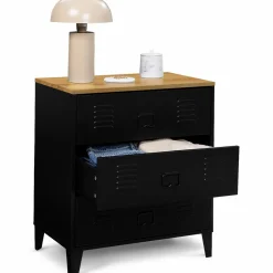 Commode industrielle 3 tiroirs métal noir et hêtre*IDMarket Sale