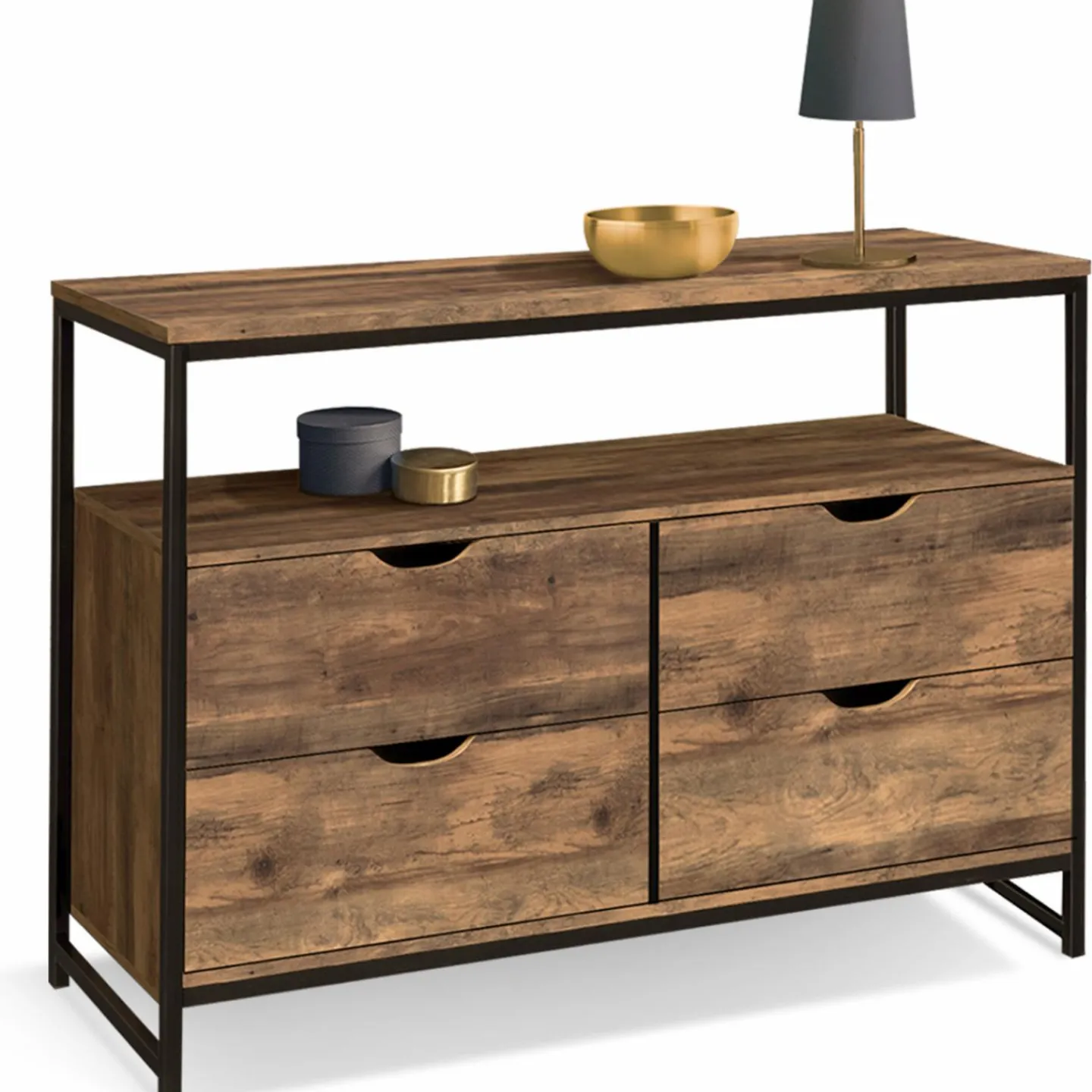 Commode industrielle 4 tiroirs avec étagère*IDMarket