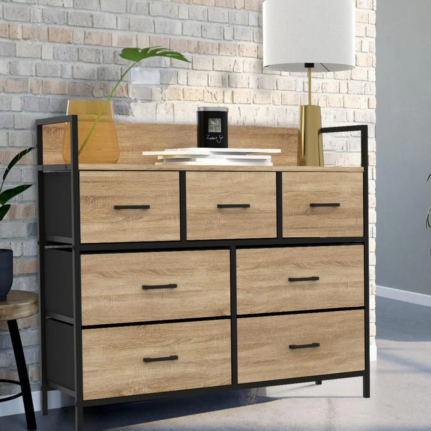 Commode industrielle avec 7 tiroirs en tissu*IDMarket Best