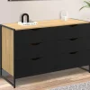 Commode industrielle avec 6 tiroirs bois et noir*IDMarket Outlet