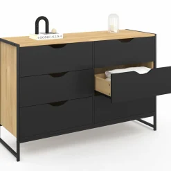 Commode industrielle avec 6 tiroirs bois et noir*IDMarket Outlet