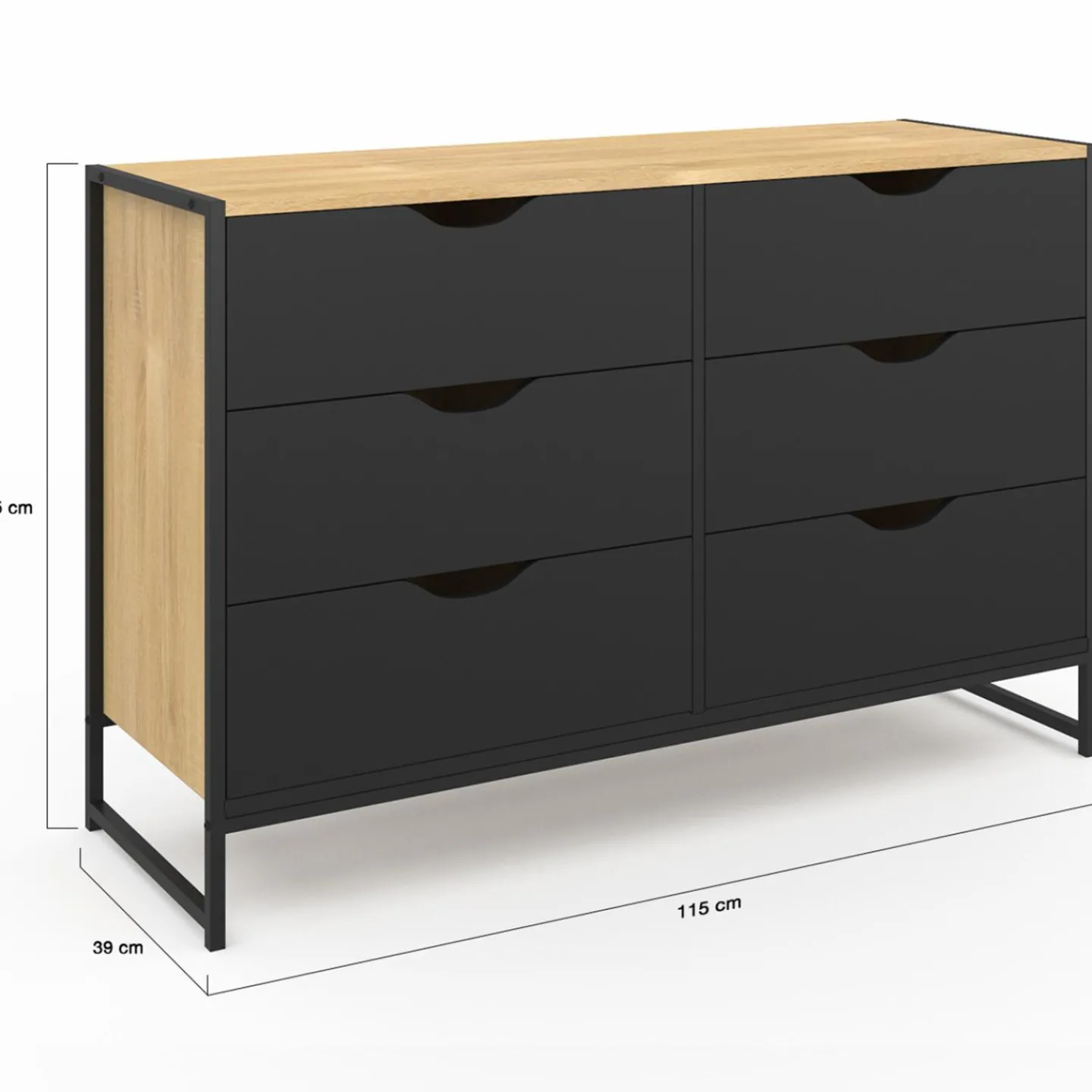 Commode industrielle avec 6 tiroirs bois et noir*IDMarket Outlet
