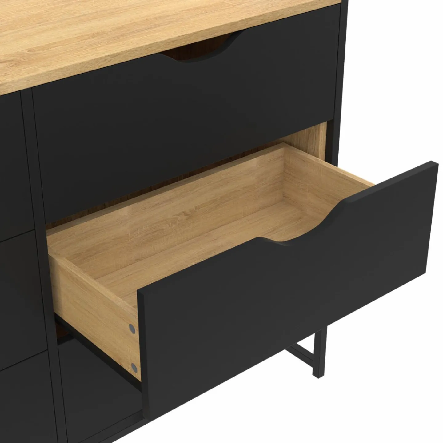 Commode industrielle avec 6 tiroirs bois et noir*IDMarket Outlet