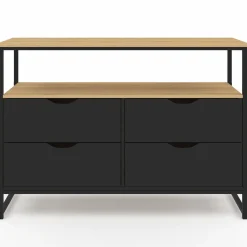 Commode industrielle noir et bois 4 tiroirs avec étagère*IDMarket