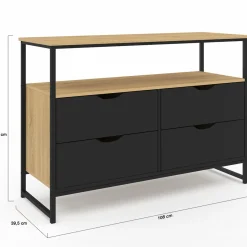 Commode industrielle noir et bois 4 tiroirs avec étagère*IDMarket
