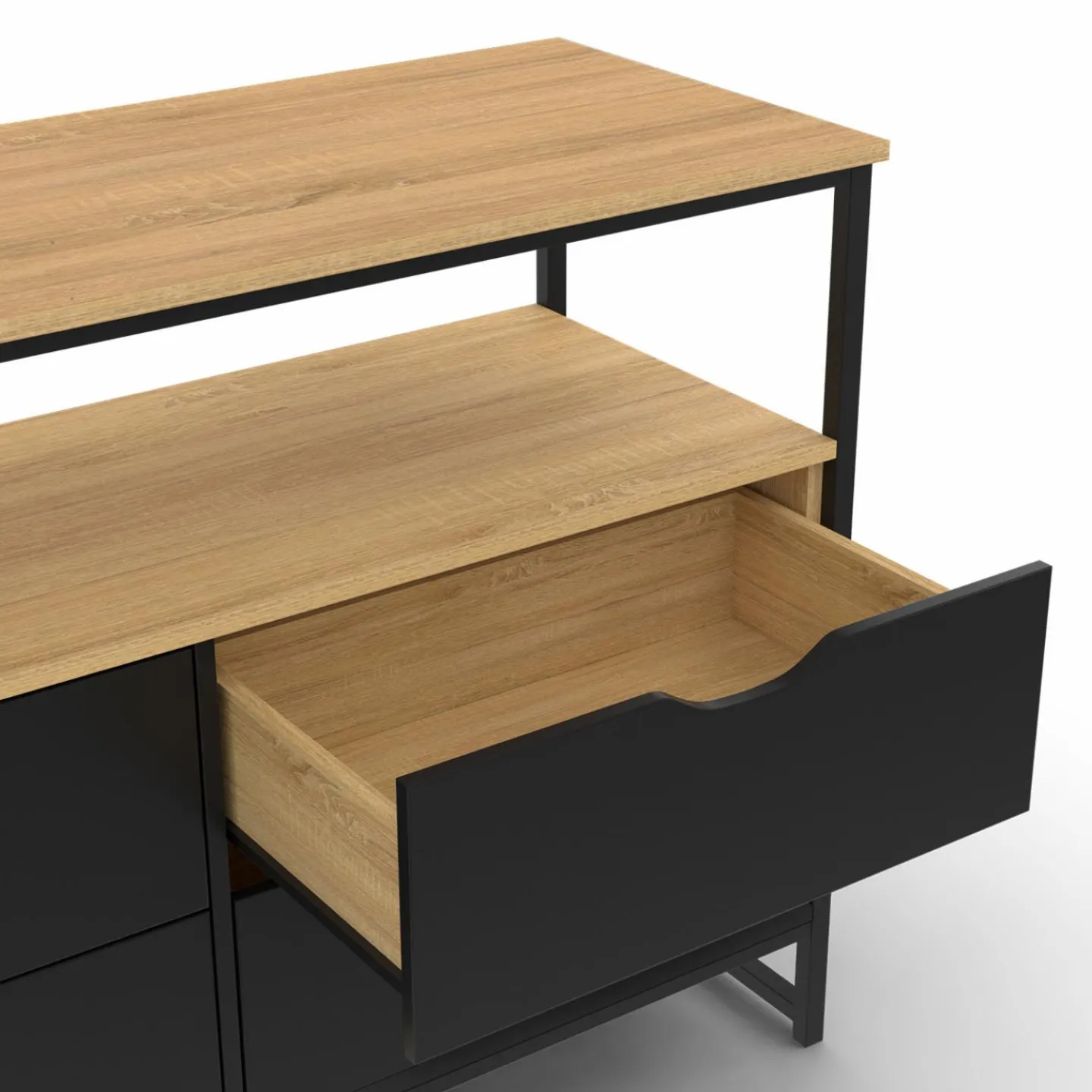 Commode industrielle noir et bois 4 tiroirs avec étagère*IDMarket