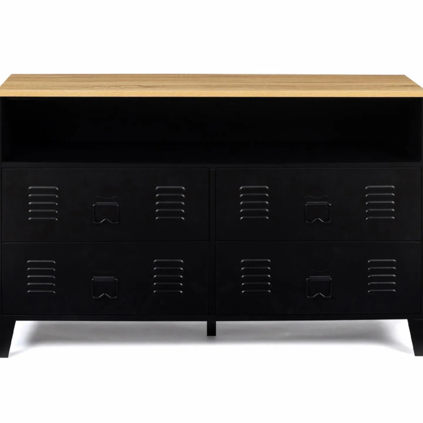 Commode industrielle portes en métal noir avec 4 tiroirs*IDMarket New