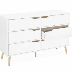 Commode scandinave 6 tiroirs blanche avec pieds en bois*IDMarket Discount