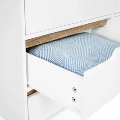 Commode scandinave 6 tiroirs blanche avec pieds en bois*IDMarket Discount