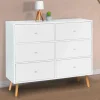 Commode scandinave 6 tiroirs bois blanc*IDMarket New