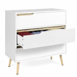 Commode scandinave blanche et bois 3 tiroirs*IDMarket Discount