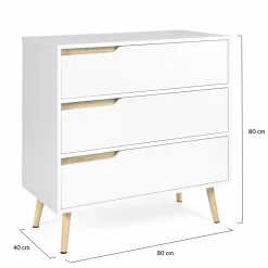 Commode scandinave blanche et bois 3 tiroirs*IDMarket Discount