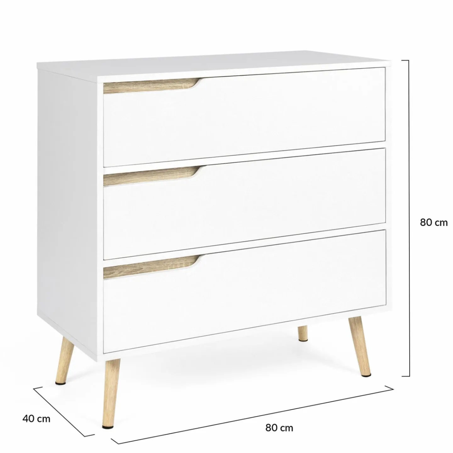 Commode scandinave blanche et bois 3 tiroirs*IDMarket Discount