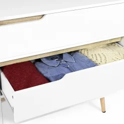 Commode scandinave blanche et bois 3 tiroirs*IDMarket Discount