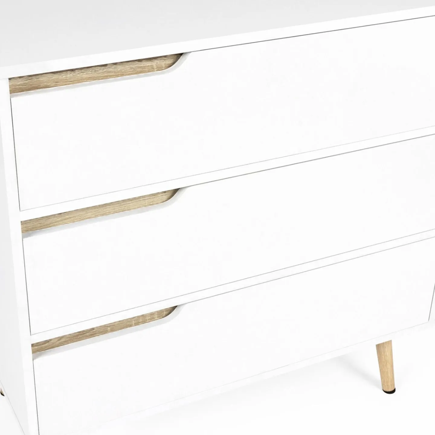 Commode scandinave blanche et bois 3 tiroirs*IDMarket Discount