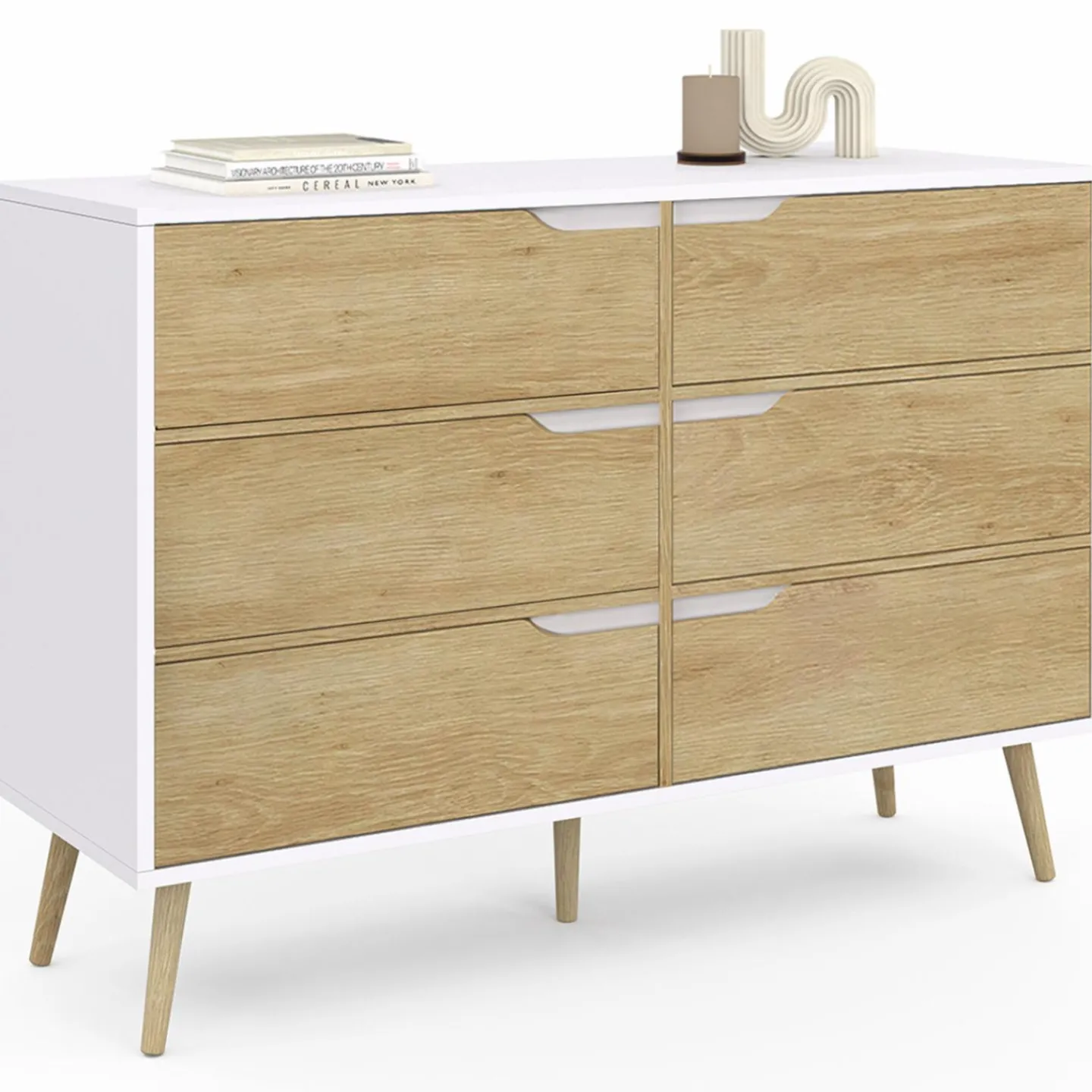 Commode scandinave blanche effet hêtre*IDMarket Best