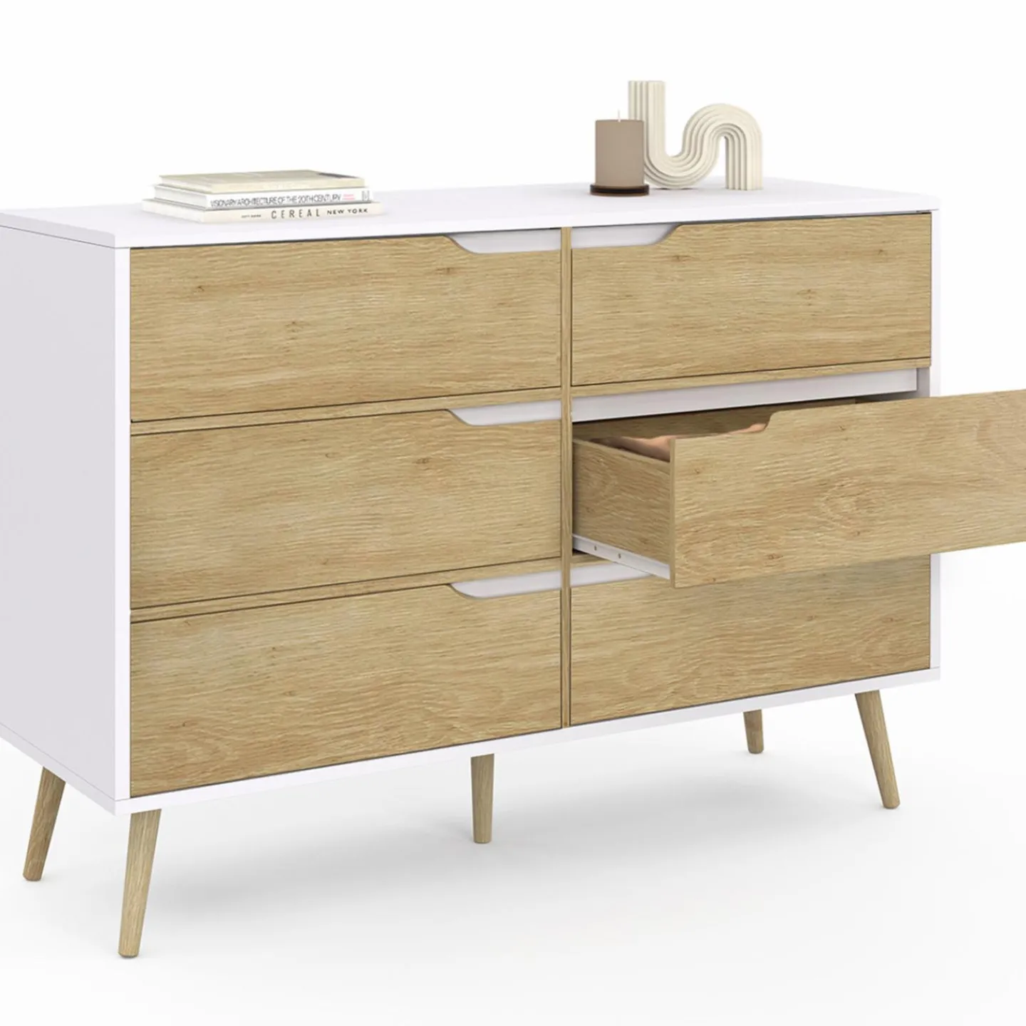 Commode scandinave blanche effet hêtre*IDMarket Best