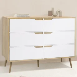 Commode scandinave bois et blanc 115cm*IDMarket