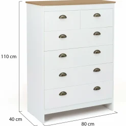 Commode style campagne chic 6 tiroirs blanche et bois*IDMarket Online