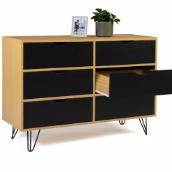 Commode vintage 6 tiroirs bois et noir*IDMarket Hot