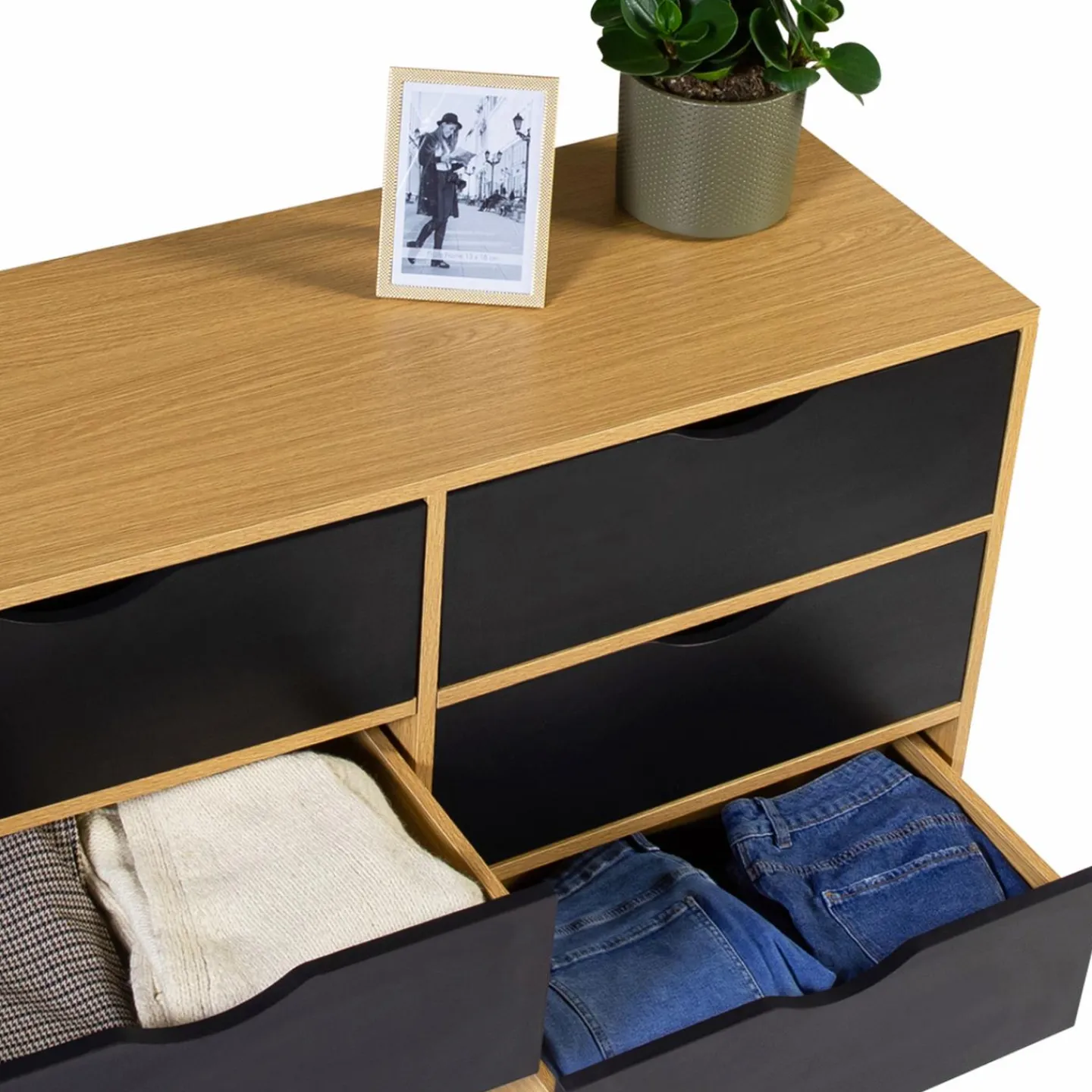 Commode vintage 6 tiroirs bois et noir*IDMarket Hot