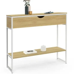 Console 1 tiroir et 1 étagère design industriel bois et métal blanc*IDMarket New