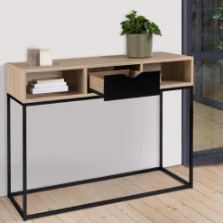 Console 1 tiroir noir avec rangements design industriel*IDMarket Discount