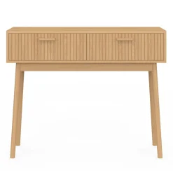 Console 2 tiroirs JULIETTE lattes tasseau bois coloris chêne*IDMarket Sale