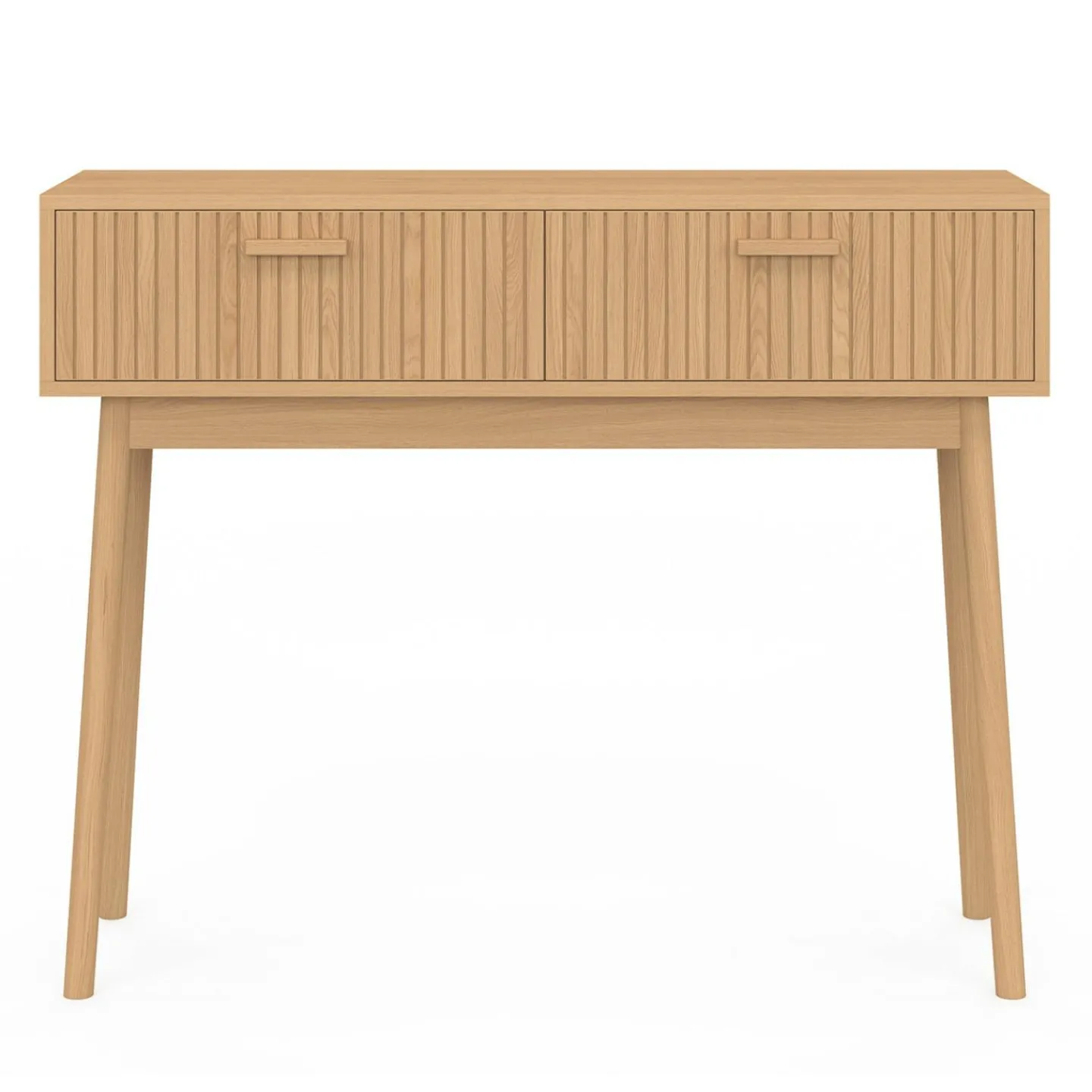 Console 2 tiroirs JULIETTE lattes tasseau bois coloris chêne*IDMarket Sale