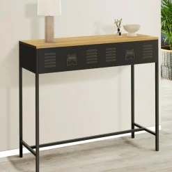 Console bois et métal 1 tiroir design industriel*IDMarket New