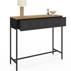 Console bois et métal 1 tiroir design industriel*IDMarket New