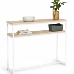Console bois et métal blanc double plateau 100 cm*IDMarket Clearance