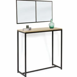 Console bois et métal noir avec miroir 2 bandes design industriel*IDMarket Clearance