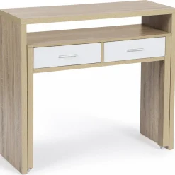 Console bureau extensible blanc et imitation hêtre*IDMarket Online