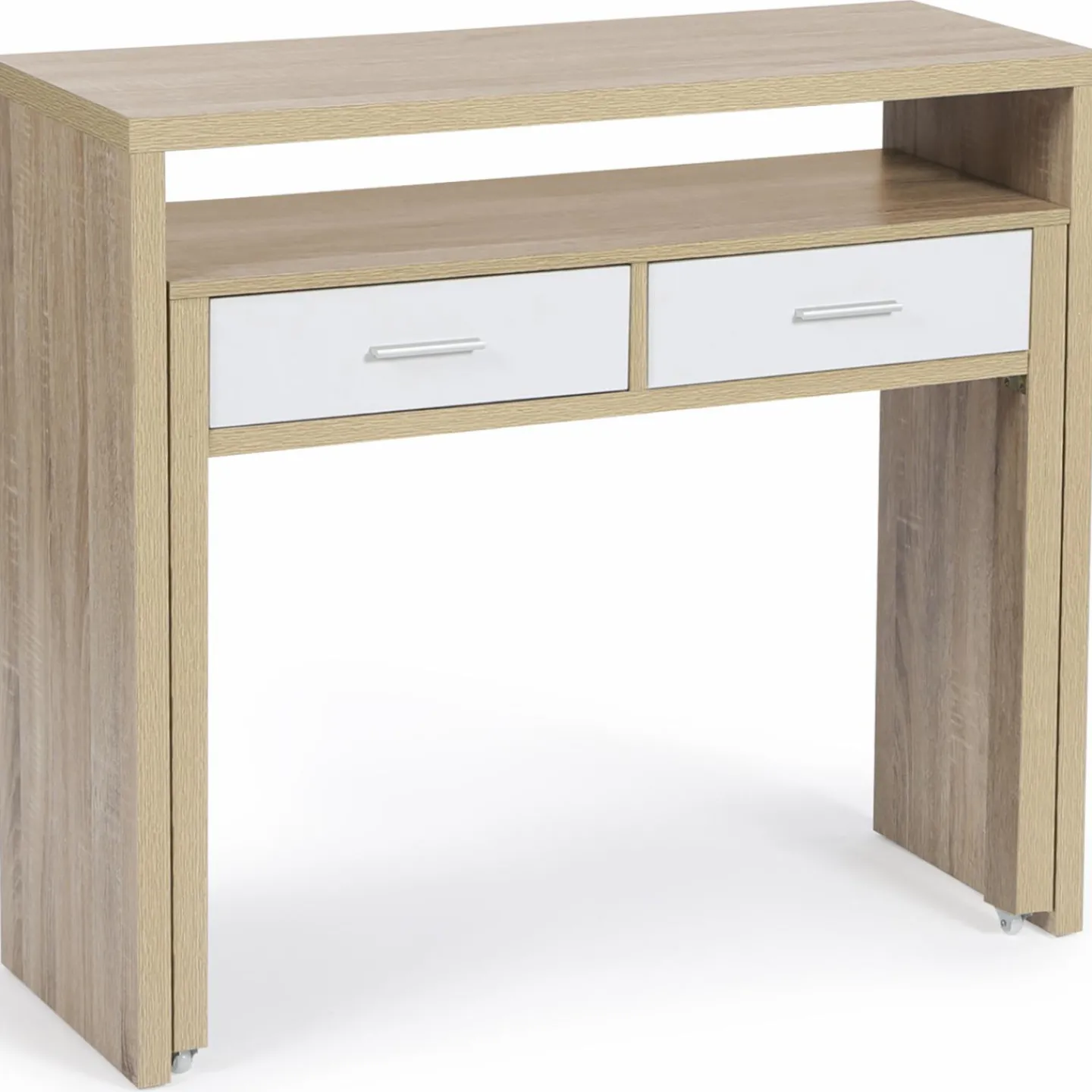 Console bureau extensible blanc et imitation hêtre*IDMarket Online