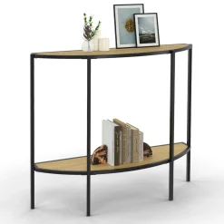 Console demi-lune industrielle avec 1 étagère*IDMarket Hot