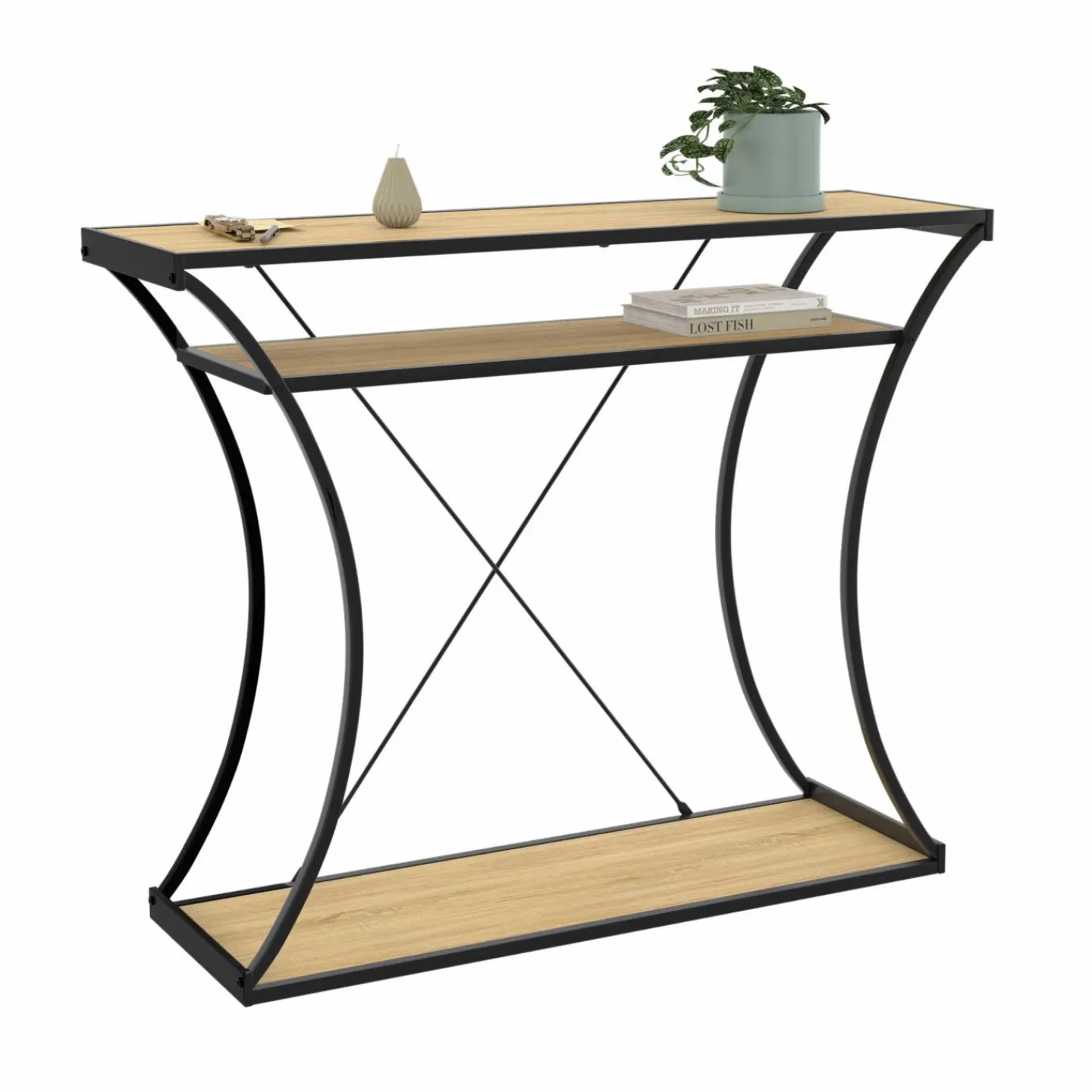 Console industrielle pieds courbés double étagères*IDMarket Discount