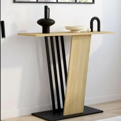 Console plateau bois et pied croisé noir*IDMarket Best