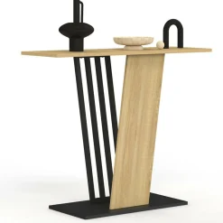 Console plateau bois et pied croisé noir*IDMarket Best